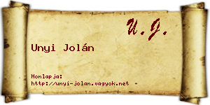 Unyi Jolán névjegykártya
